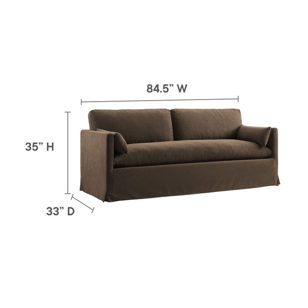 Modway Furniture Wellfleet Slipcovered Sofa with Down Blend Cushion French Piping and Sinuous Spring Support Cocoa EEI-7260-COA