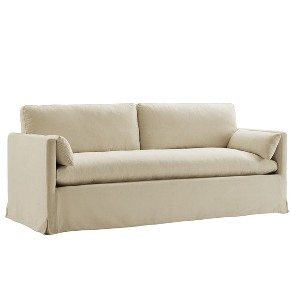 Modway Furniture Wellfleet Slipcovered Sofa with Down Blend Cushion French Piping and Sinuous Spring Support Linen EEI-7260-LIN