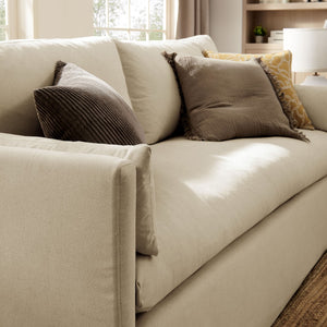 Modway Furniture Wellfleet Slipcovered Sofa with Down Blend Cushion French Piping and Sinuous Spring Support Linen EEI-7260-LIN