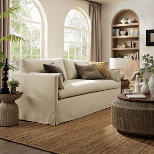 Modway Furniture Wellfleet Slipcovered Sofa with Down Blend Cushion French Piping and Sinuous Spring Support Linen EEI-7260-LIN