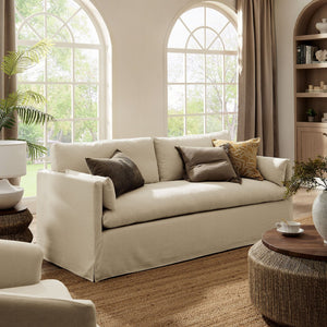 Modway Furniture Wellfleet Slipcovered Sofa with Down Blend Cushion French Piping and Sinuous Spring Support Linen EEI-7260-LIN
