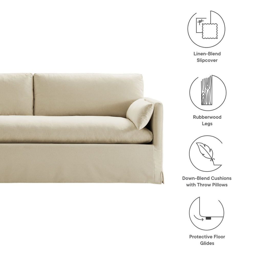 Modway Furniture Wellfleet Slipcovered Sofa with Down Blend Cushion French Piping and Sinuous Spring Support Linen EEI-7260-LIN
