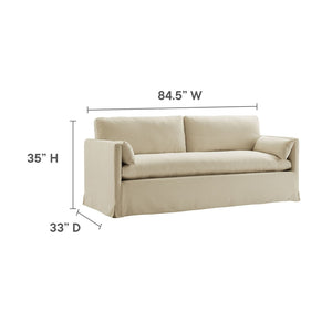 Modway Furniture Wellfleet Slipcovered Sofa with Down Blend Cushion French Piping and Sinuous Spring Support Linen EEI-7260-LIN