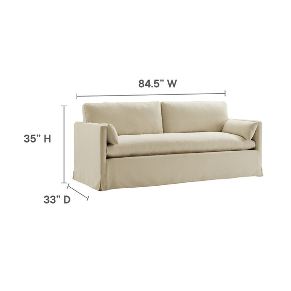 Modway Furniture Wellfleet Slipcovered Sofa with Down Blend Cushion French Piping and Sinuous Spring Support Linen EEI-7260-LIN