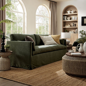 Modway Furniture Wellfleet Slipcovered Sofa with Down Blend Cushion French Piping and Sinuous Spring Support Sage EEI-7260-SGE