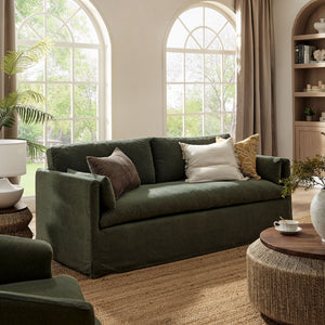 Modway Furniture Wellfleet Slipcovered Sofa with Down Blend Cushion French Piping and Sinuous Spring Support Sage EEI-7260-SGE