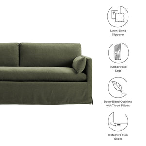 Modway Furniture Wellfleet Slipcovered Sofa with Down Blend Cushion French Piping and Sinuous Spring Support Sage EEI-7260-SGE
