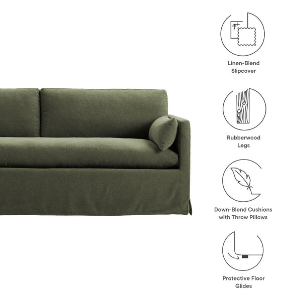 Modway Furniture Wellfleet Slipcovered Sofa with Down Blend Cushion French Piping and Sinuous Spring Support Sage EEI-7260-SGE