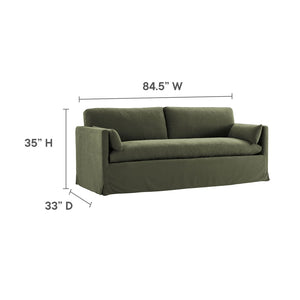 Modway Furniture Wellfleet Slipcovered Sofa with Down Blend Cushion French Piping and Sinuous Spring Support Sage EEI-7260-SGE