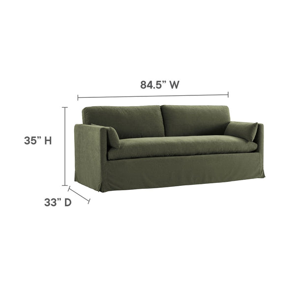 Modway Furniture Wellfleet Slipcovered Sofa with Down Blend Cushion French Piping and Sinuous Spring Support Sage EEI-7260-SGE