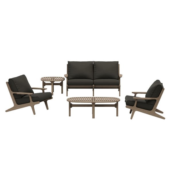 Modway Furniture Saratoga Solid Teak 5 Piece Outdoor Lounge Set with Angular Modern Frame Weathered Gray Flint EEI-7265-WGR-FLI