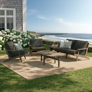 Modway Furniture Saratoga Solid Teak 5 Piece Outdoor Lounge Set with Angular Modern Frame Weathered Gray Flint EEI-7265-WGR-FLI