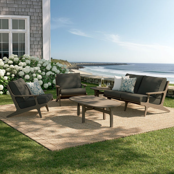 Modway Furniture Saratoga Solid Teak 5 Piece Outdoor Lounge Set with Angular Modern Frame Weathered Gray Flint EEI-7265-WGR-FLI
