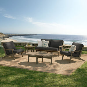 Modway Furniture Saratoga Solid Teak 5 Piece Outdoor Lounge Set with Angular Modern Frame Weathered Gray Flint EEI-7265-WGR-FLI