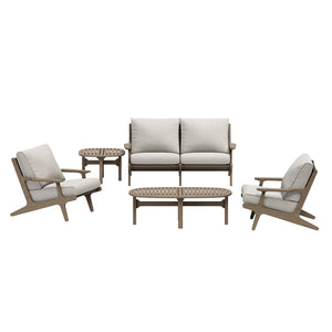 Modway Furniture Saratoga Solid Teak 5 Piece Outdoor Lounge Set with Angular Modern Frame Weathered Gray Pebble EEI-7265-WGR-PEB