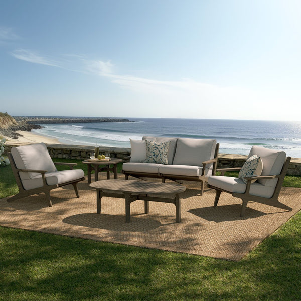 Modway Furniture Saratoga Solid Teak 5 Piece Outdoor Lounge Set with Angular Modern Frame Weathered Gray Pebble EEI-7265-WGR-PEB