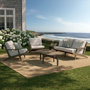 Modway Furniture Saratoga Solid Teak 5 Piece Outdoor Lounge Set with Angular Modern Frame Weathered Gray Pebble EEI-7265-WGR-PEB