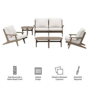 Modway Furniture Saratoga 5-Piece Teak Outdoor Patio Furniture Set - Stylish, Durable, and Low-Maintenance Design EEI-7265-WGR-WHI