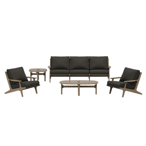 Modway Furniture Saratoga Solid Teak Outdoor Sofa Set with Angular Frames and Slatted Coffee Table Weathered Gray Flint EEI-7266-WGR-FLI