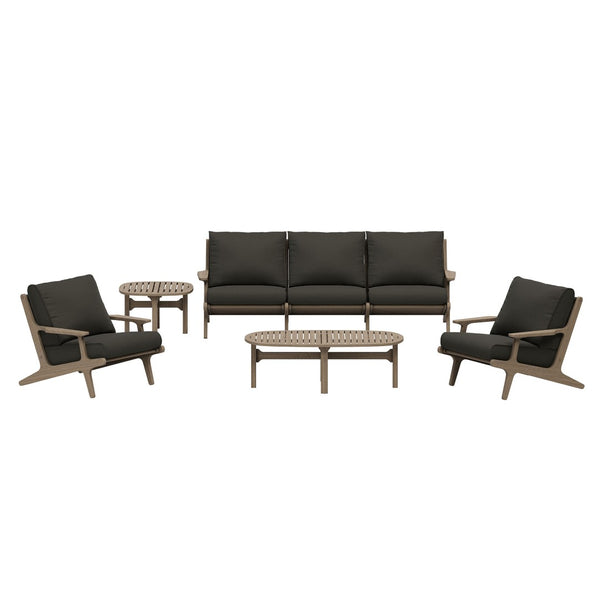 Modway Furniture Saratoga Solid Teak Outdoor Sofa Set with Angular Frames and Slatted Coffee Table Weathered Gray Flint EEI-7266-WGR-FLI