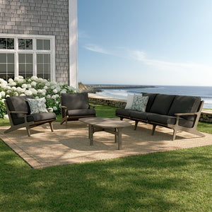 Modway Furniture Saratoga Solid Teak Outdoor Sofa Set with Angular Frames and Slatted Coffee Table Weathered Gray Flint EEI-7266-WGR-FLI