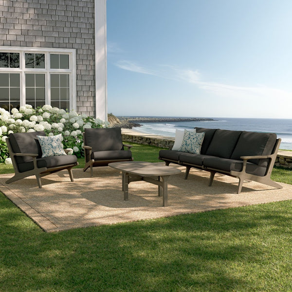 Modway Furniture Saratoga Solid Teak Outdoor Sofa Set with Angular Frames and Slatted Coffee Table Weathered Gray Flint EEI-7266-WGR-FLI