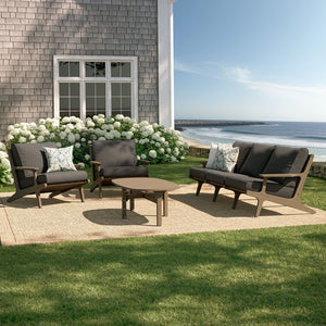 Modway Furniture Saratoga Solid Teak Outdoor Sofa Set with Angular Frames and Slatted Coffee Table Weathered Gray Flint EEI-7266-WGR-FLI