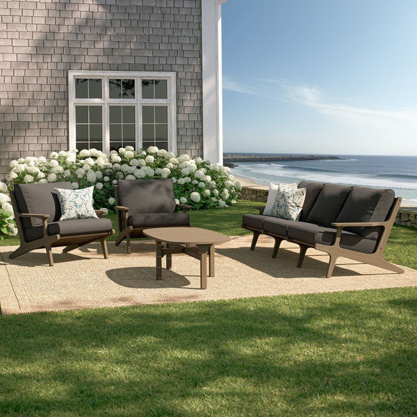 Modway Furniture Saratoga Solid Teak Outdoor Sofa Set with Angular Frames and Slatted Coffee Table Weathered Gray Flint EEI-7266-WGR-FLI