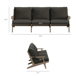 Modway Furniture Saratoga Solid Teak Outdoor Sofa Set with Angular Frames and Slatted Coffee Table Weathered Gray Flint EEI-7266-WGR-FLI
