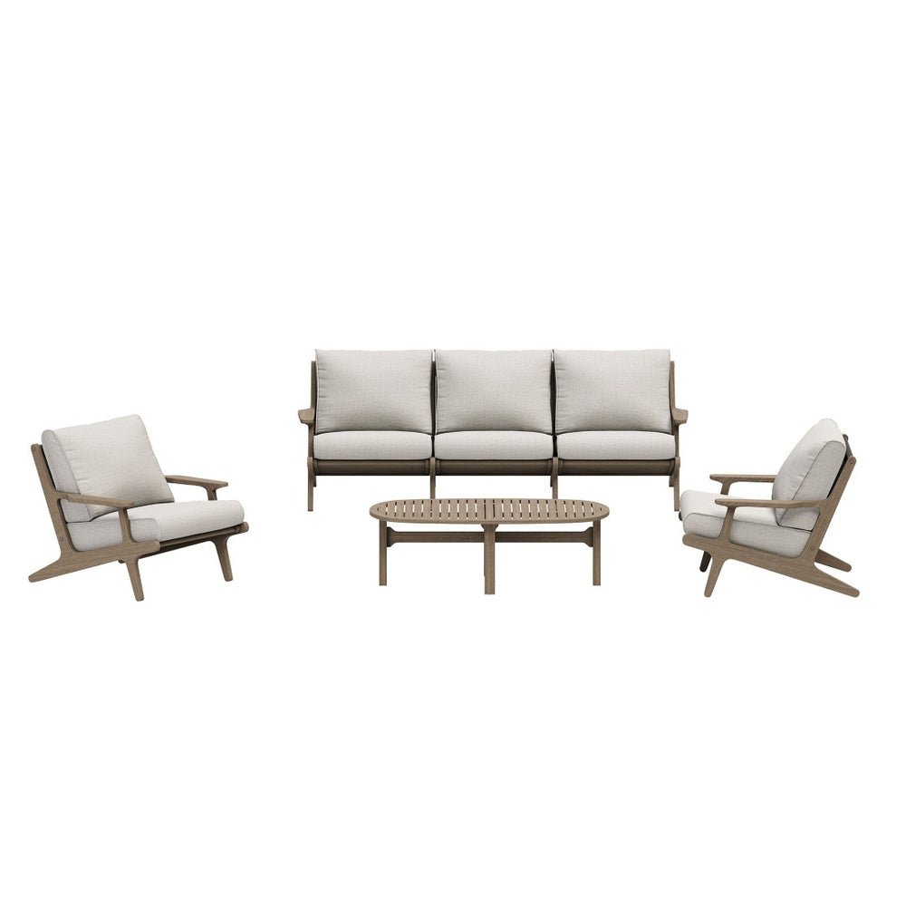 Modway Furniture Saratoga Solid Teak Outdoor Sofa Set with Angular Frames and Slatted Coffee Table Weathered Gray Pebble EEI-7266-WGR-PEB