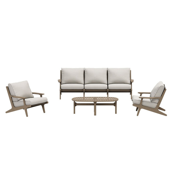 Modway Furniture Saratoga Solid Teak Outdoor Sofa Set with Angular Frames and Slatted Coffee Table Weathered Gray Pebble EEI-7266-WGR-PEB