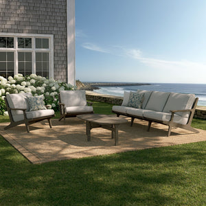 Modway Furniture Saratoga Solid Teak Outdoor Sofa Set with Angular Frames and Slatted Coffee Table Weathered Gray Pebble EEI-7266-WGR-PEB
