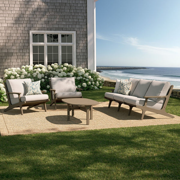 Modway Furniture Saratoga Solid Teak Outdoor Sofa Set with Angular Frames and Slatted Coffee Table Weathered Gray Pebble EEI-7266-WGR-PEB