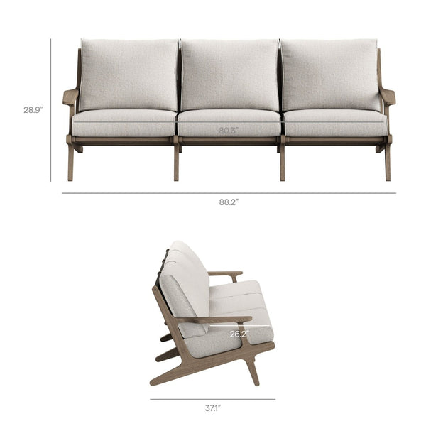 Modway Furniture Saratoga Solid Teak Outdoor Sofa Set with Angular Frames and Slatted Coffee Table Weathered Gray Pebble EEI-7266-WGR-PEB