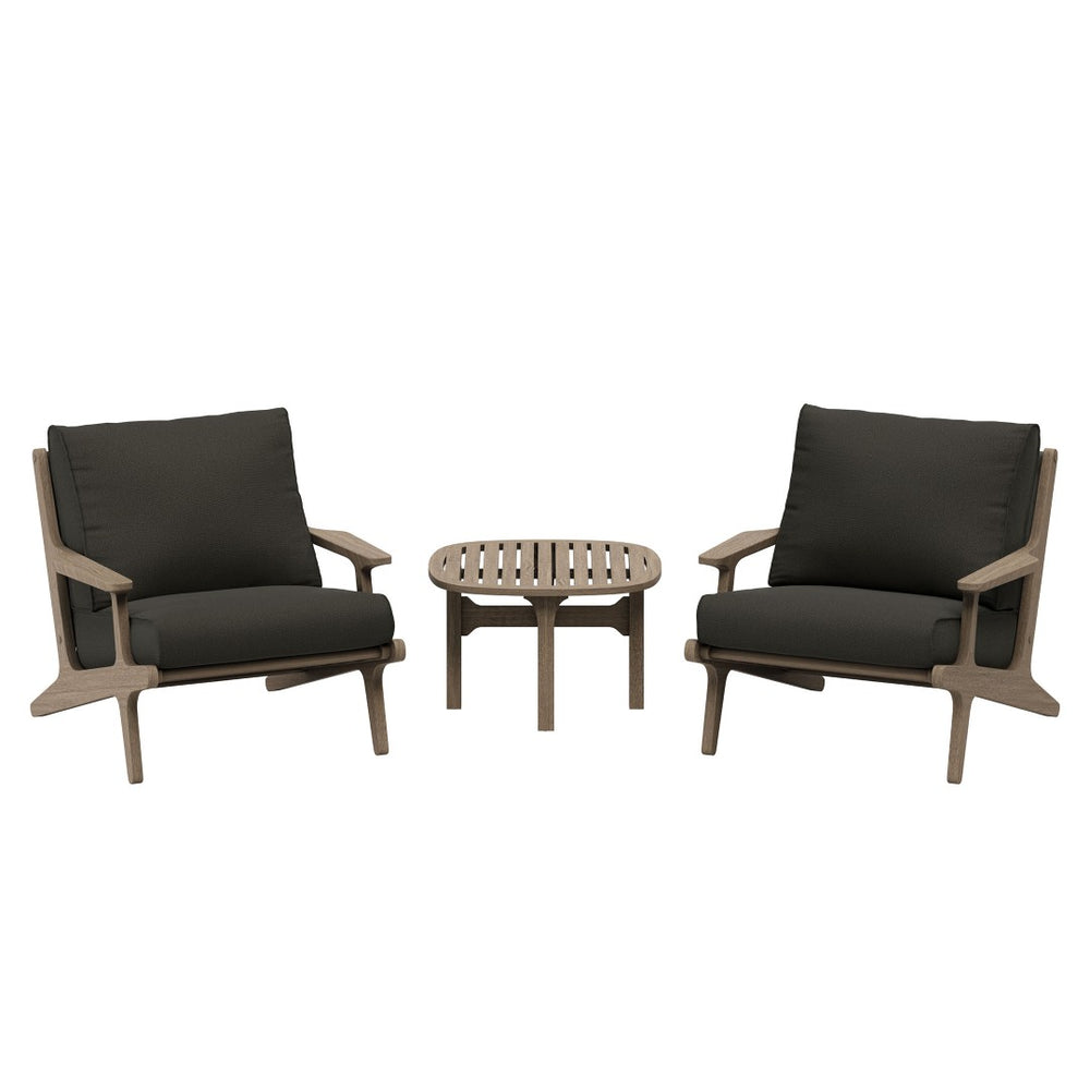 Modway Furniture Saratoga Solid Teak Outdoor Lounge Set Two Chairs and Side Table Patio Seating Weathered Gray Flint EEI-7267-WGR-FLI