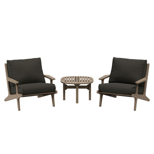Modway Furniture Saratoga Solid Teak Outdoor Lounge Set Two Chairs and Side Table Patio Seating Weathered Gray Flint EEI-7267-WGR-FLI