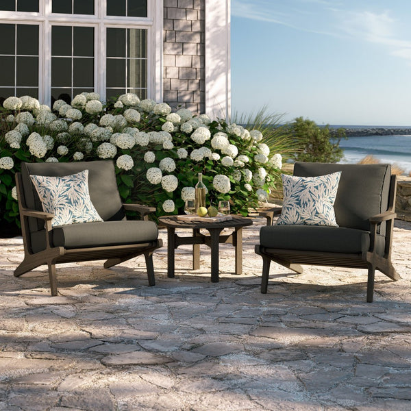 Modway Furniture Saratoga Solid Teak Outdoor Lounge Set Two Chairs and Side Table Patio Seating Weathered Gray Flint EEI-7267-WGR-FLI
