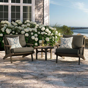 Modway Furniture Saratoga Solid Teak Outdoor Lounge Set Two Chairs and Side Table Patio Seating Weathered Gray Flint EEI-7267-WGR-FLI