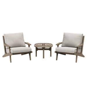 Modway Furniture Saratoga Solid Teak Outdoor Lounge Set Two Chairs and Side Table Patio Seating Weathered Gray Pebble EEI-7267-WGR-PEB