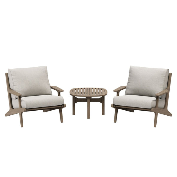 Modway Furniture Saratoga Solid Teak Outdoor Lounge Set Two Chairs and Side Table Patio Seating Weathered Gray Pebble EEI-7267-WGR-PEB