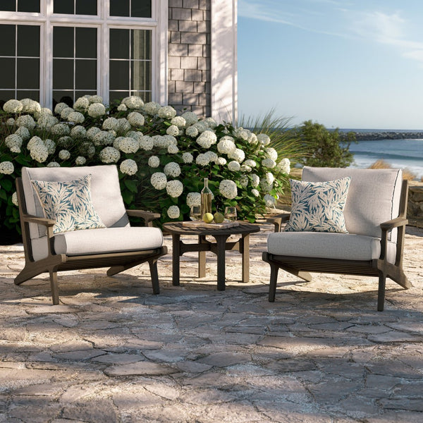 Modway Furniture Saratoga Solid Teak Outdoor Lounge Set Two Chairs and Side Table Patio Seating Weathered Gray Pebble EEI-7267-WGR-PEB
