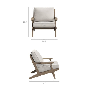 Modway Furniture Saratoga Solid Teak Outdoor Lounge Set Two Chairs and Side Table Patio Seating Weathered Gray Pebble EEI-7267-WGR-PEB