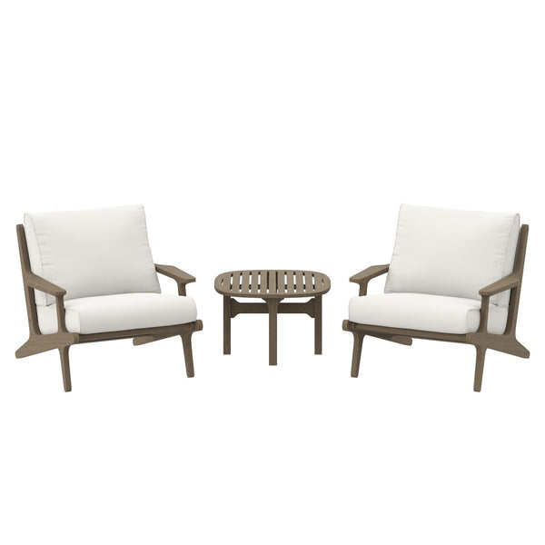 Modway Furniture Saratoga 3-Piece Teak Wood Outdoor Lounge Set with Cushions & Side Table - Weather Resistant Design EEI-7267-WGR-WHI