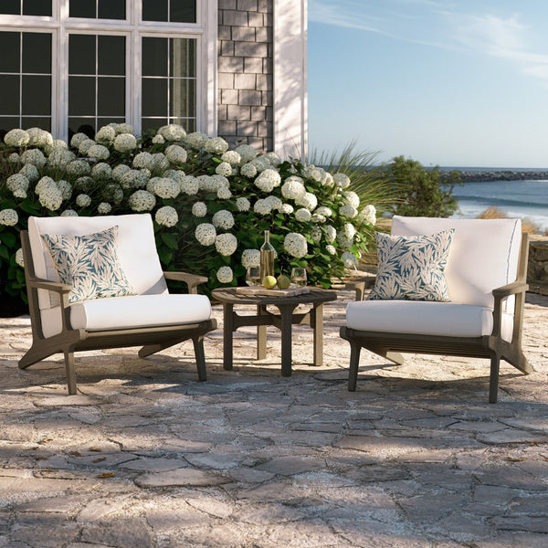 Modway Furniture Saratoga 3-Piece Teak Wood Outdoor Lounge Set with Cushions & Side Table - Weather Resistant Design EEI-7267-WGR-WHI