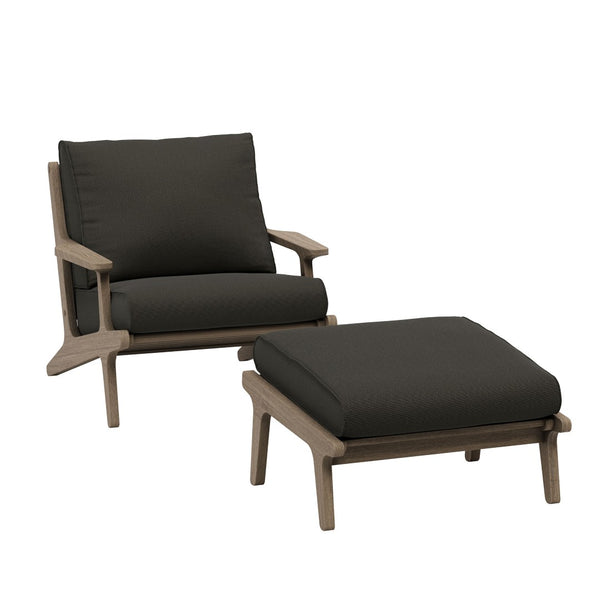 Modway Furniture Saratoga Solid Teak Outdoor Lounge Chair with Ottoman Slatted Patio Seating Set Weathered Gray Flint EEI-7268-WGR-FLI