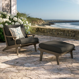 Modway Furniture Saratoga Solid Teak Outdoor Lounge Chair with Ottoman Slatted Patio Seating Set Weathered Gray Flint EEI-7268-WGR-FLI