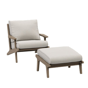 Modway Furniture Saratoga Solid Teak Outdoor Lounge Chair with Ottoman Slatted Patio Seating Set Weathered Gray Pebble EEI-7268-WGR-PEB