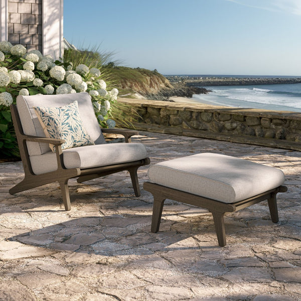 Modway Furniture Saratoga Solid Teak Outdoor Lounge Chair with Ottoman Slatted Patio Seating Set Weathered Gray Pebble EEI-7268-WGR-PEB