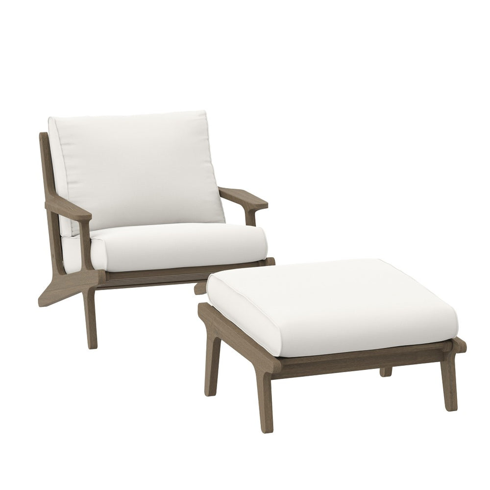 Modway Furniture Saratoga Outdoor Teak Wood Chair & Ottoman Set - Stylish Weather-Resistant Seating for Patios EEI-7268-WGR-WHI