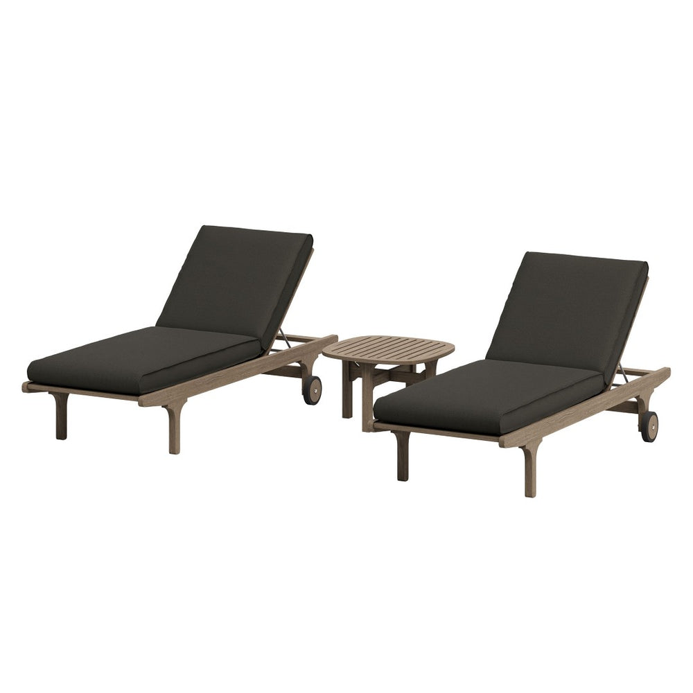 Modway Furniture Saratoga Solid Teak Outdoor Chaise Set with Slatted Side Table for Patio Poolside Weathered Gray Flint EEI-7269-WGR-FLI